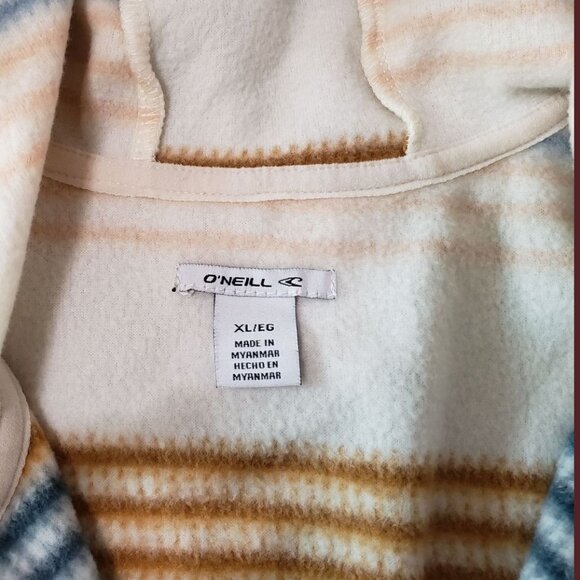 ONeill Women Striped Fleece Hoodie Pullover With Pockets Cream/Blue/brown Xlarge - Picture 3 of 11